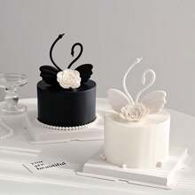 1對520情人節裝飾吊飾,天鵝形狀,矽膠蛋糕蓋,心形矽膠掛件 - 黑色 - 查看 7