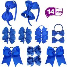 14 件/套女孩蝴蝶結髮飾學校髮飾髮飾蝴蝶結髮夾頭帶髮帶套裝適合青少年女孩兒童 - 藍色 - 查看 1