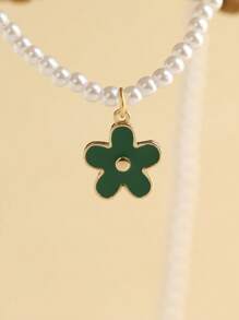 6入組甜美合金珍珠和花朵裝飾鎖骨鍊,適用於女士的日常穿著 - 花朵鎖骨鏈吊墜 - 查看 5