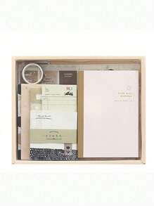 122入組手帳材料套裝,包含a6手帳本,紙張,貼紙,膠帶,可愛極簡ins風格,是一個很棒的禮物選擇 - 杏色 - 查看 1