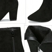Women's Chunky Block High Heel Ankle Boots Pointed Toe Booties Side Zipper Sexy High Heels Wedding Party Boots - สีดำ - ดู 7