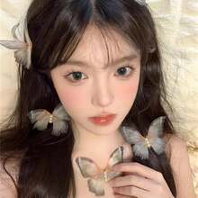 1 件双层网状复古仿珍珠蝴蝶发夹森系甜美侧边发夹头饰 - 彩色 - 查看 6