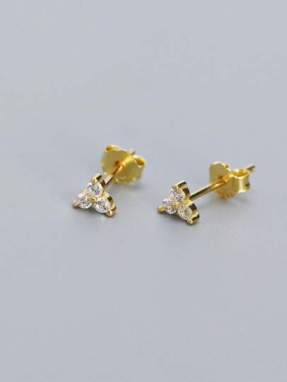 اقراط ل S925 فضة نمط الإضافية مبسط مكعب زركونيا بطباعة أزهار كومة زوج