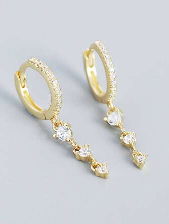 Cubic Zirconia Decor Sterling Silver Drop Earrings Wedding Engagement Bridal Jewelry Holiday