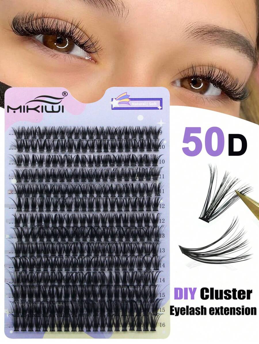 Mikiwi 280入組睫毛束diy個人睫毛,厚厚的、蓬鬆的眼睫毛延伸9-16mm,d捲80d蓬鬆的假睫毛化妝工具 - 黑色 - 查看 1