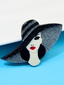 1個亞克力穿帽子美麗淑女胸針醋酸纖維別針優雅女士珠寶 - 彩色 - 查看 1