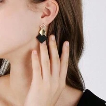 1 Paire De Boucles D'oreilles D'études En Forme De Diamant Haut De Gamme, Boucles D'oreilles Longues À La Mode De Style Coréen Pour Porter Au Quotidien Et Comme Cadeau D'halloween