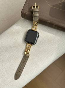 1 件女士棕色优雅皮革链带，适用于 38/40/41/44/45/49/42/46 毫米系列 11/SE3/Ultra3/Ultra/SE/SE2/10/9/8/7/6/5/4/3/2/1 - 褐色-金鍊 - 查看 6