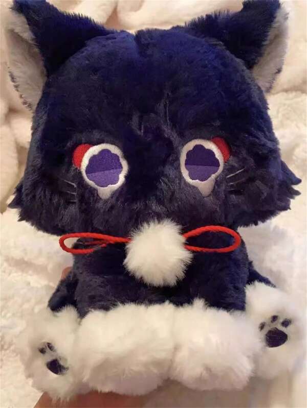 Adorable poupée en peluche chat noir, figurine de chaton style anime, douce, décoration d'intérieur, cadeau d'anniversaire