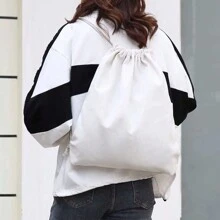 新款帆布背包，帶束口和口袋，可做購物袋、學生背包、運動背包，經典休閒風，適用於少女、女性、大學生、男孩和男性，可用於大學、中學、高中、體育場館、運動會、假期、學校背包、大容量、攜帶方便、帶筆記本電腦隔層、可摺疊、輕巧，適用於少女、女性、大學生、男孩、男性、大學、小學、中學、工作、商務、通勤、戶外、旅行、郊游等場合 - 米色 - 查看 2
