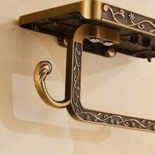 時尚掛式馬桶紙巾架,復古鋅合金紙巾盒卷紙架,帶有手機架的家居裝飾 - 金色 - 查看 6