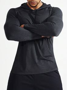 快幹長袖連帽男士運動衫-輕便透氣的t恤,適用於戶外活動、健身和跑步馬拉松