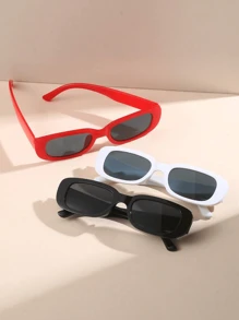 3 件装青年男女款复古方形框架时尚眼镜，时尚街头服饰配饰 - 彩色 - 查看 1