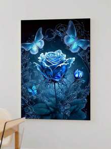 1 件,紅玫瑰帆布牆藝術海報黑色背景美學花卉牆壁藝術畫藍色玫瑰花蝴蝶牆壁裝飾客廳、俱樂部、臥室家居裝飾禮品創意牆壁藝術印刷品圖片木框帆布牆壁藝術 - 藍色 - 查看 4