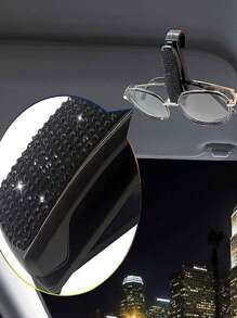 1入/個汽車眼鏡夾太陽眼鏡夾多功能汽車鑽石眼鏡夾集成便攜式眼鏡夾車票夾 - 黑色 - 查看 3