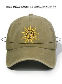 1頂復古洗水太陽刺繡棒球帽,適用於戶外休閒度假 - 卡其色 - 查看 4