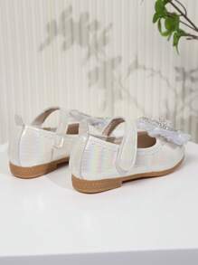 1 Paar flache Pu Mädchenschuhe mit zerbrochenen Diamant Gauze Schleifendekor und Haken- und Ösenverschluss Design, geeignet für Frühling, Sommer und Herbst