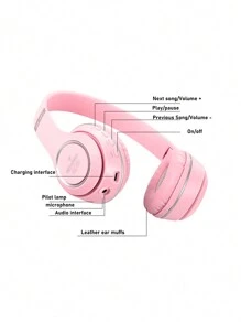 新款無線耳罩式耳機,重低音,支持手機、遊戲、禮物、3d音效,簡約商務風 - 粉色 - 查看 2