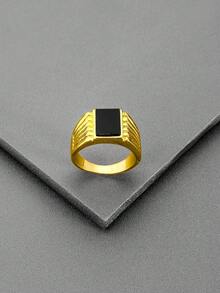 1 件时尚黑色方形水钻镀金戒指 - 时尚休闲珠宝戒指配饰礼物 - 金色 - 查看 5