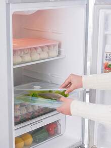 1 Pieza Caja De Almacenamiento De Empanadas De Gran Capacidad Y Varias Capas Con Tapa, Contenedor De Plástico Transparente Para Alimentos En Refrigerador - Rosa - Ver 2