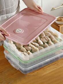 1 Pieza Caja De Almacenamiento De Empanadas De Gran Capacidad Y Varias Capas Con Tapa, Contenedor De Plástico Transparente Para Alimentos En Refrigerador - Rosa - Ver 1