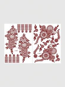 2 Sheet Red Brown Flower Henna Tattoo Sticker Mehndi Floral Temporary Tattoos For Parties Festivals Weddings - Brown - View 6