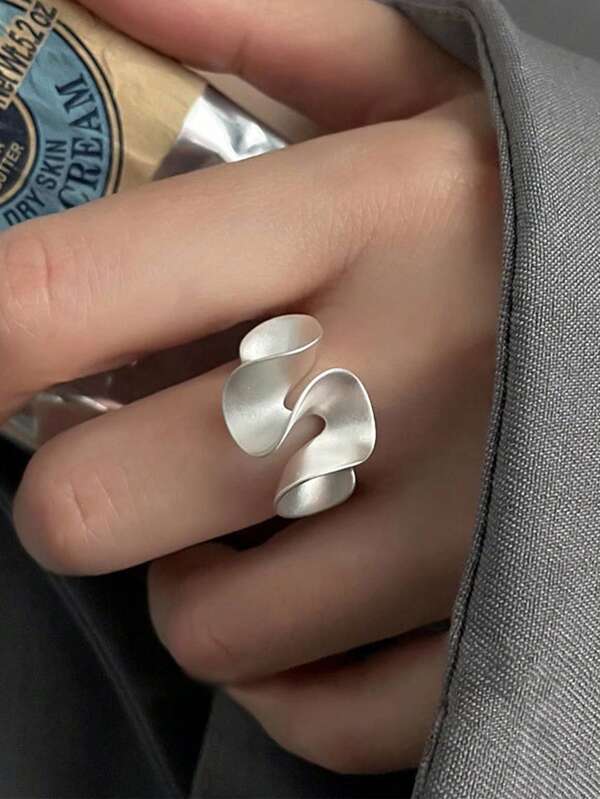 BALMORA 1 pieza Anillo de dedo abierto asimétrico con diseño de hoja de loto arrugada y acabado mate de plata de ley S925 de estilo vintage y fresco para mujer y niña como regalo de cumpleaños