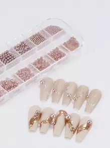 12 viên ngọc trai giả nhiều kích cỡ, dạng dẹt và tròn, màu sâm panh, thích hợp cho trang trí móng tay nữ và bé gái, đồ trang trí móng tay tự làm, phụ kiện móng tay, vật tư làm móng - Rượu sâm banh - Xem 5