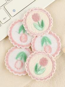 1set/5pcs Round Flower Embroidered Iron On Patch For Clothing, Hat, Diy Accessories - Multicolor - View 3