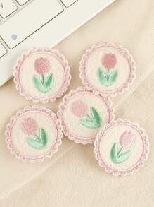 1set/5pcs Round Flower Embroidered Iron On Patch For Clothing, Hat, Diy Accessories - Multicolor - View 2