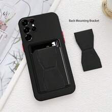 1pc Black Smartphone Case With Bracket, Contrast Color Buttons, Card Slot, Soft TPU Silicone Matte Shell, Detachable Buttons, Thin And Lightweight, Cube Textured Design, Full Body Protection,International Version, Not The Domestic Version - Black - View 3