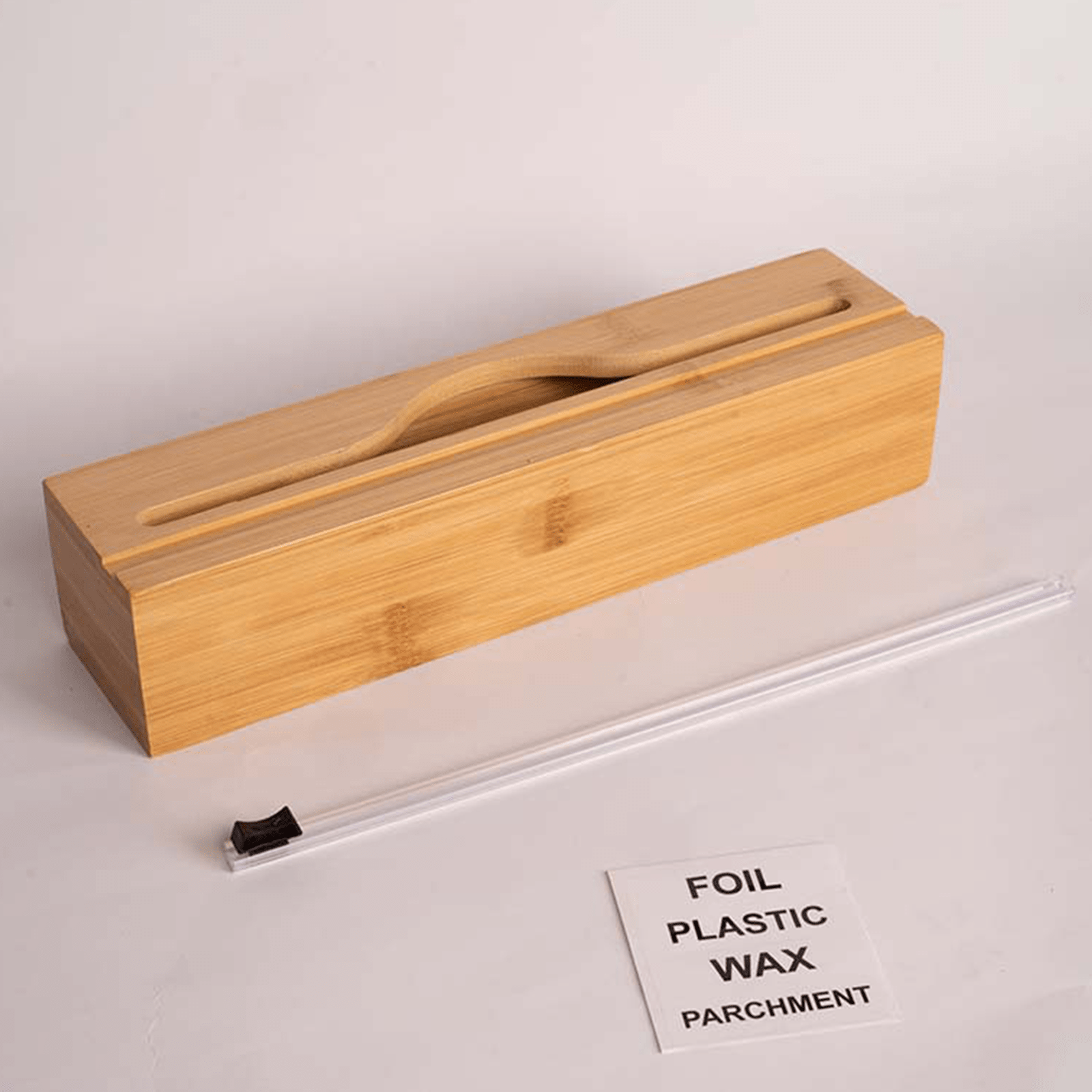 1pc Bamboo Plastic Wrap Dispenser With Slide Cutter Aluminum Foil Dispenser Cutter, Kitchen