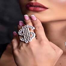 1入新品鑽石戒指,時尚個性誇張美元圈戒指,全鑽石幾何珠寶適合女性 - 彩色 - 查看 1