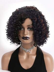 Women's Fashionable 12" Voluminous Afro Kinky Curly Synthetic Hair Wig, Black Short Curly Wig For Daily Wear Or Party - 彩色 - 查看 4