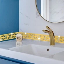 10入組鏡面效果腰線牆貼,亞克力自粘防水貼紙,適用於客廳沙發背景牆裝飾 - JM3458-金色 - 查看 1