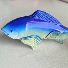 Garden Season New Amber Glazed Pottery Fish Garden Decoration Colorful Fish Koi Resin Statue Crafts - Blue - View 6