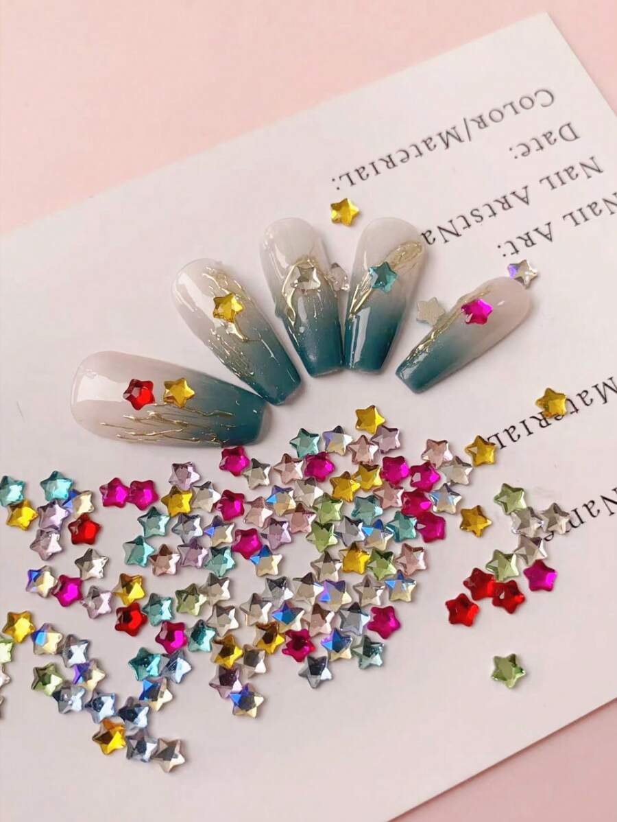 1 Bag 50 Pcs Flat Bottom Color, Star, Pentagram Glass Drill, Nail Art Decorations Diy,Summer Style,Nails Charms Nails Gems Nail Supplies Nails Nail Rhinestones - Multicolor - View 1