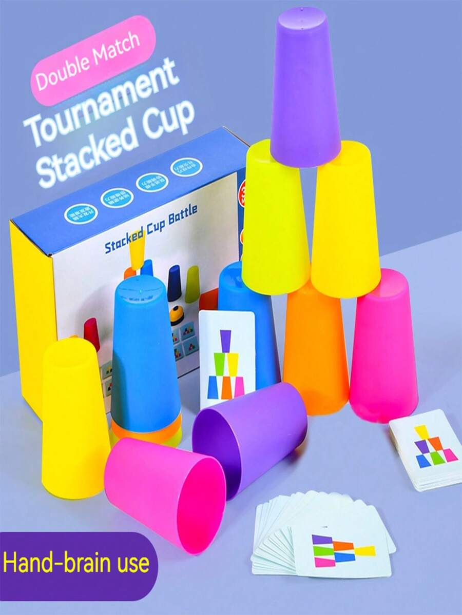 1只大腦戰升降杯手速比賽杯堆疊棋盤遊戲玩具 - 彩色 - 查看 1
