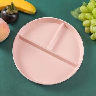 1/8 件微波炉安全塑料圆形分隔盘，沙拉和水果托盘适合女性和学生控制饮食和减肥，日式餐盘，1 小麦秸秆定量盘，分量控制盘，成人小麦秸秆隔板，3 隔间午餐托盘，分隔盘圣诞礼物