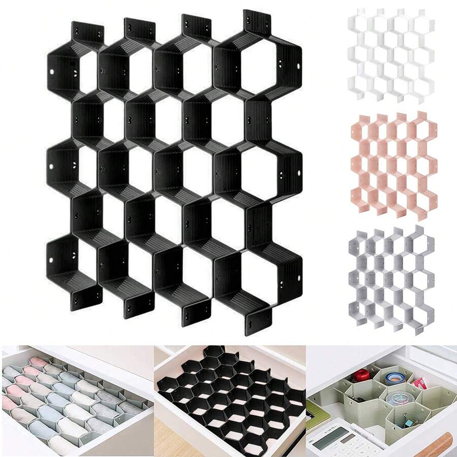 黑色蜂巢隔板可調節抽屜收納盒分隔器,可放胸圍、皮帶、圍巾、襪子等收納盒 - 黑色 - 查看 1