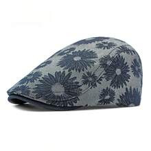 Korean Fashion Daisy Patterned Beret Hat For Women & Men, British Vintage Reversible Flat Cap, Casual Newsboy Cap - Black - View 2