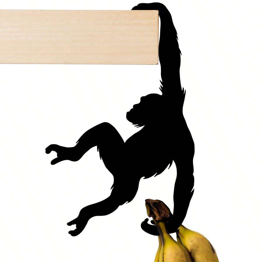 1pc Funny Monkey Banana Holder Metal Material Hook, Key Hook - Black - View 1