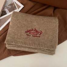 1條男士時尚仿羊絨秋冬情侶簡約百搭保暖圍巾,柔軟親膚,觸感細膩高端 - 卡其色 - 查看 4