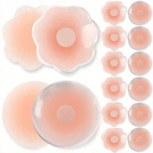 12pcs With Box, Nude Feeling, Silicone Breast Lift Tape, Anti-Slip, Strapless And Reusable Women Breast Invisibility Cover, Silicone Nipple Cover