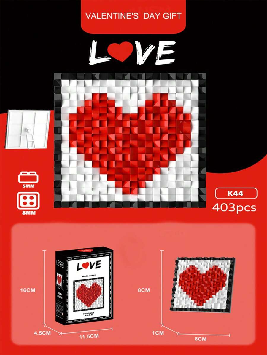 1塊成人積木情人節愛情手工愛情相框拼裝情侶情人節告白禮物創意桌面裝飾玩具 - 彩色 - 查看 1