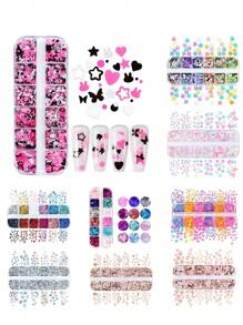 1 hộp Của Đen Và Màu hồng Thỏ Tim Váy rộng Kim sa Nghệ thuật làm Móng Đổ đầy Đồ trang trí DIY Nhựa epoxy UV Khuôn silicon Đổ đầy Pha lê Làm Thủ công Trang trí Phụ kiện - Nhiều màu - Xem 9