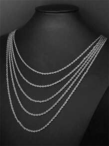 1入時尚街頭嘻哈風格明星同款極簡不鏽鋼項鍊(適合送給朋友) - 銀色 - 查看 2