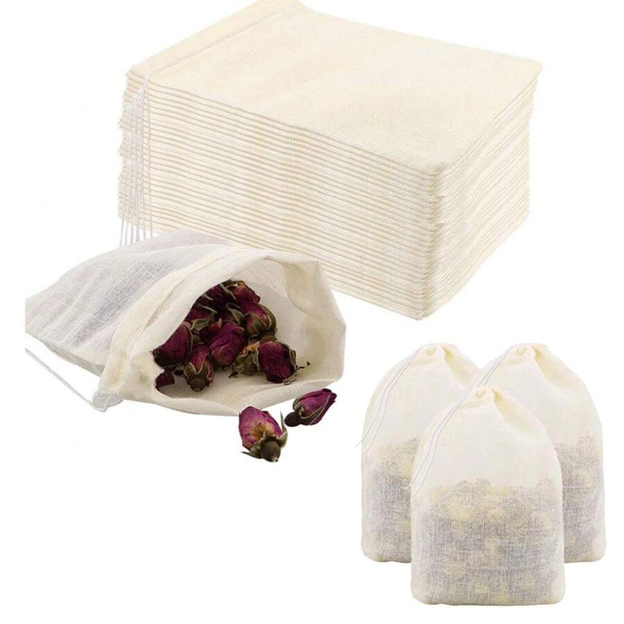 Bags,60 Pcs Small Drawstring Bags Natural Muslin Bag String Bags For Wedding/Party/Festival/Storage/Decorating/DIY Bag - White - View 1