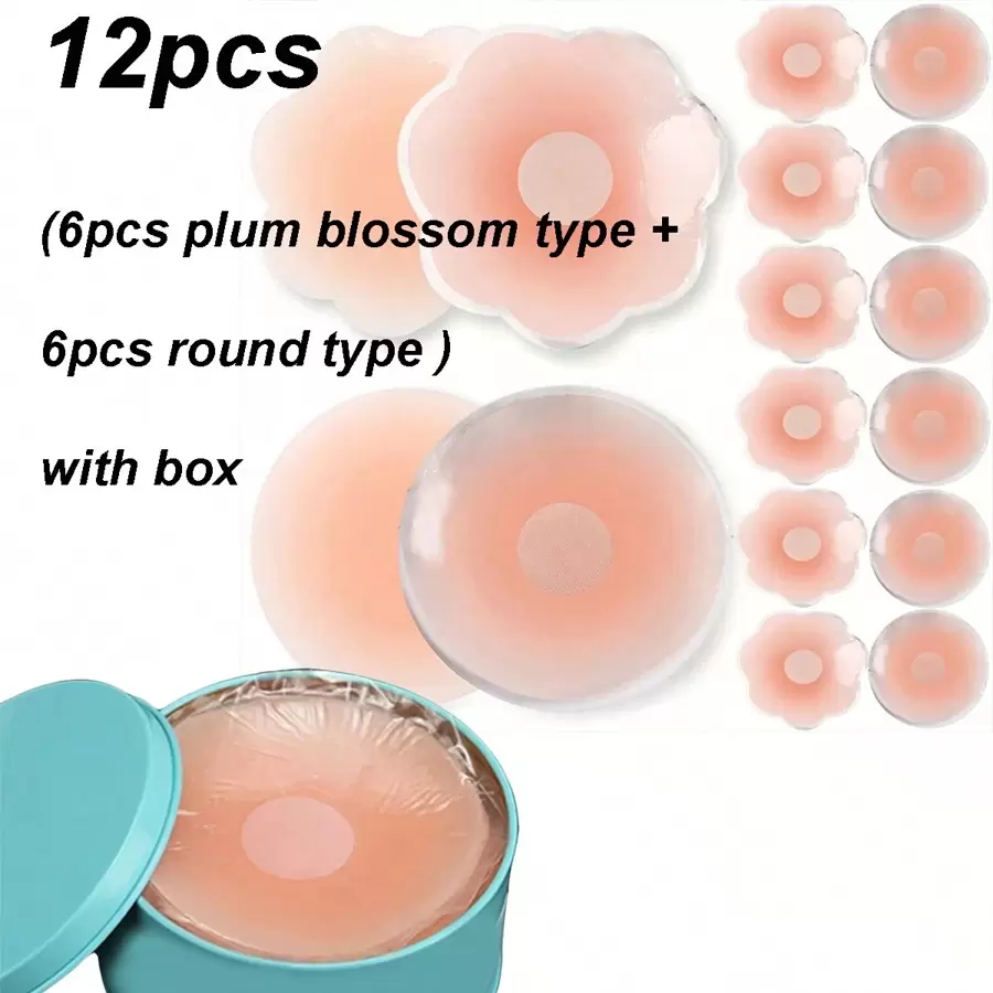 12pcs With Box, Nude Feeling, Silicone Breast Lift Tape, Anti-Slip, Strapless And Reusable Women Breast Invisibility Cover, Silicone Nipple Cover