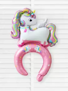 5 件金属粉色独角兽头带气球装饰套装 - 淺粉色 - 查看 3